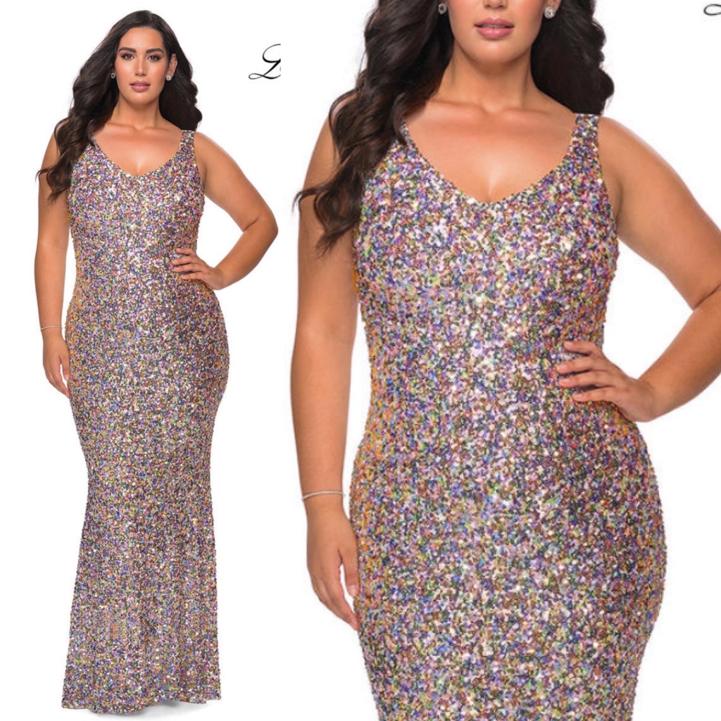 La Femme Curve 28863 Dazzling Multi Colored Sequin Plus Size 14w